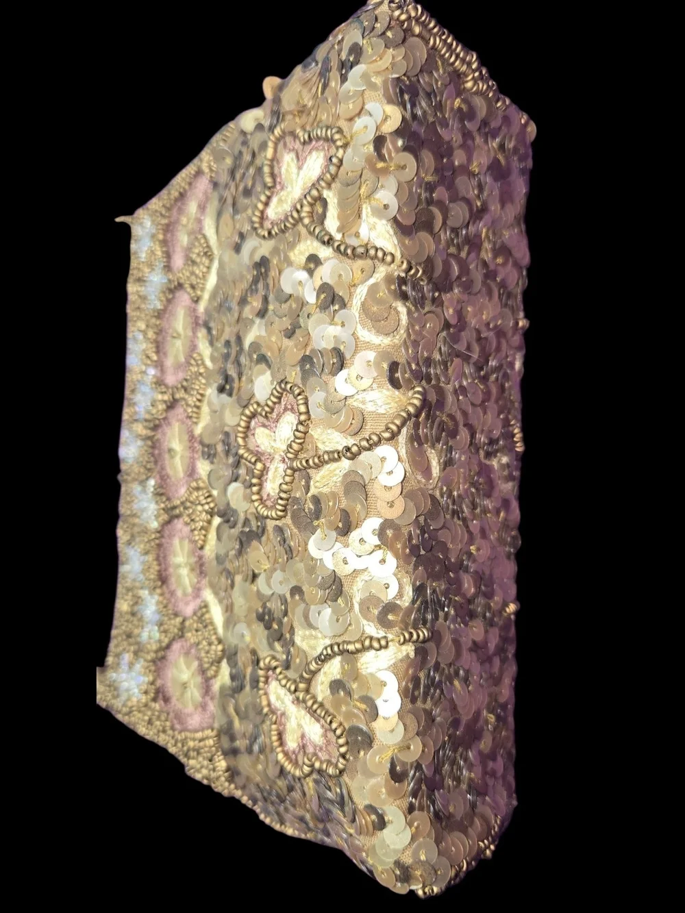 Vintage Art Deco UK Pat 151024 Embellished Beaded Sequin Handbag in Champagne